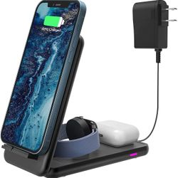 Foldable Wireless Charger, 18W 3 in 1 Fast Wireless Charging Station for iPhone 13/12/11 Series/XR/X/Xs/8 Plus, Charging Dock/Stand for iWatch SE/AirP