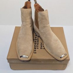 Mens Real Genuine Suede/Leather Ankle High-top Chelsea Metal Square Toe Boots