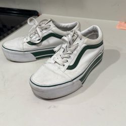 Vans:  8W White And Green Platform