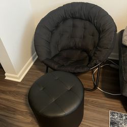 Black Saucer Chair with Black Ottoman 
