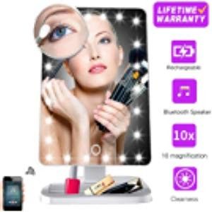 Makeup Mirror with Bluetooth,Removable 10x Magnification,Rechargeable Touch Dimmable Vanity Mirror
