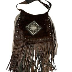 Raviani Western Fringe Crossbody Bag  Chocolate Brown  Calfskin 
