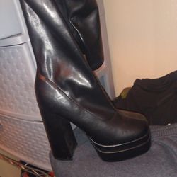 Thigh high leather platform boots 