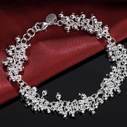 Pure 925 Sterling Silver Bracelets For Women Vintage Grape Beads Chain Fashion Jewelry