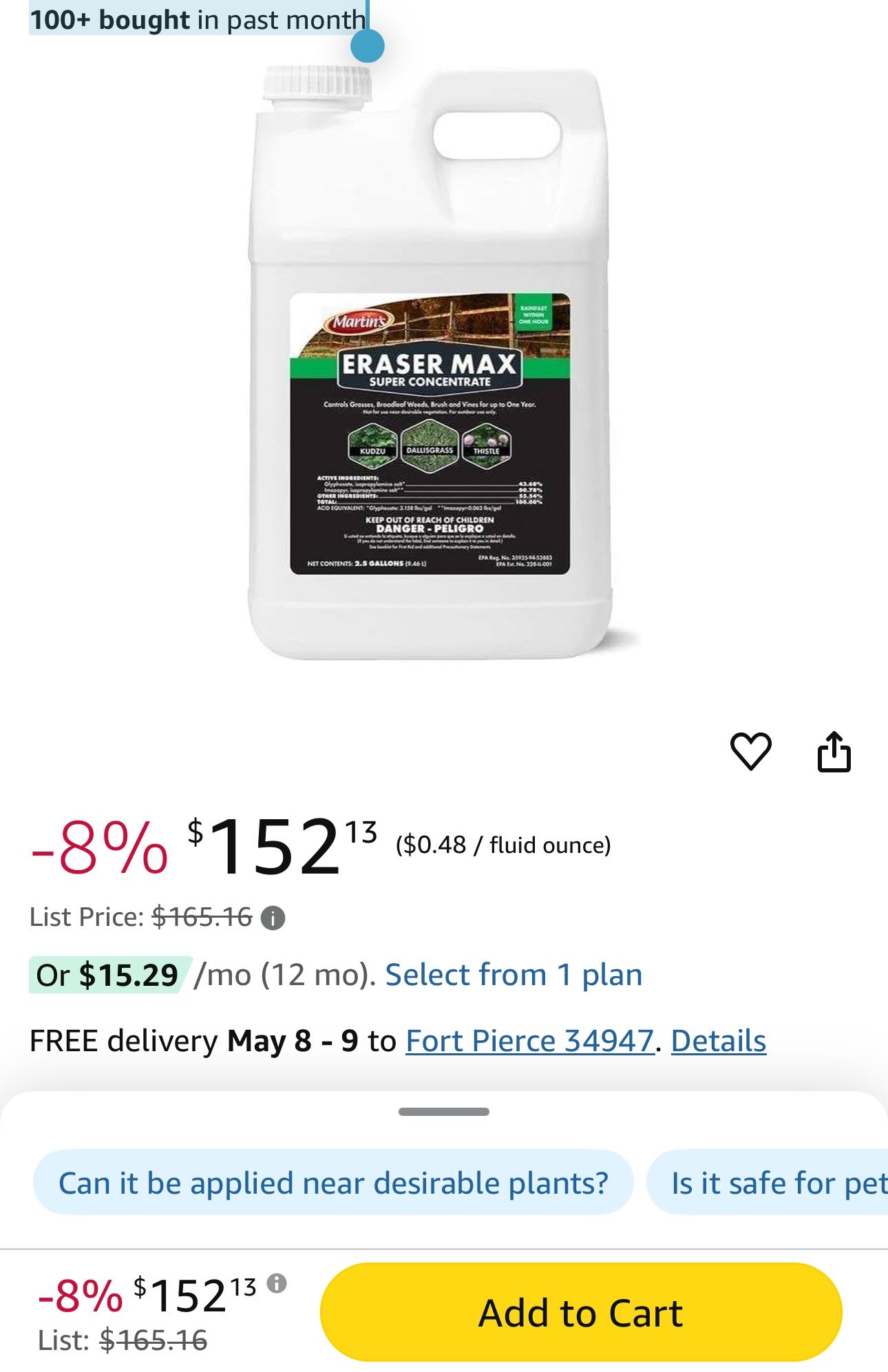 CONTROL SOLUTIONS (contact info removed)0 2.5 Gallon Eraser Grass Super Concentrate Weed Killers 100+ bought in past month