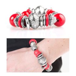 Silver & Red Stretch Bracelet