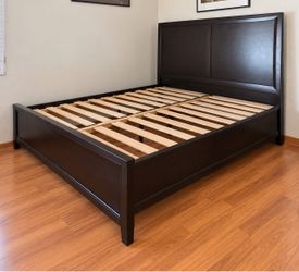 Dark Wood Bed Frame with Tall Headboard