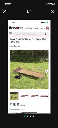 Was $140 Ozark Trail Zipper Cot, New Camping Bed