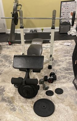 Weight Bench With Leg Press Bar And Weights 