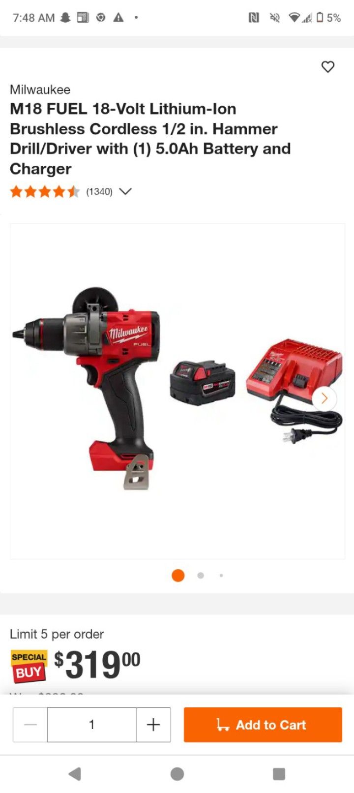 Milwaukee M18 Fuel Hammer Drill With Battery