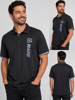 Trimark Men’s 2XL Performance Polo Shirt Black Gray MADE Logo 100% Polyester