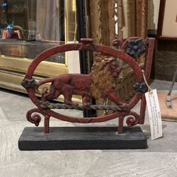 Antique Wood mounted Solid Metal Walking Lion With Painted Accents 