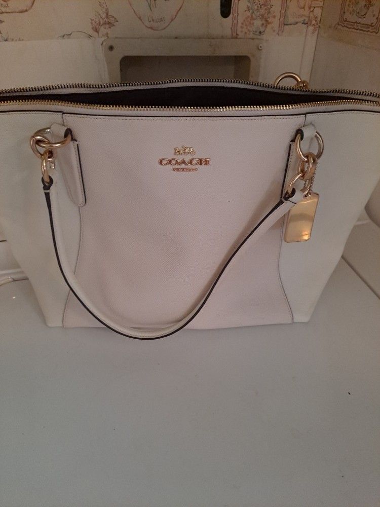 Coach Purse - Tote  All White Except The front has Light Pink