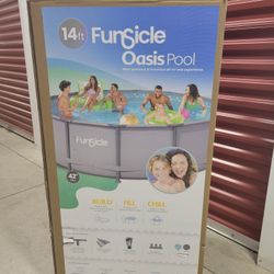 Funsicle 14 ft Oasis Round Above Ground Metal Frame Swimming Pool, Includes SkimmerPlus Pump, Age 6 & up