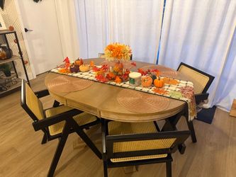 Stunning Oval Wood Dining Table with 4 Cane Chairs