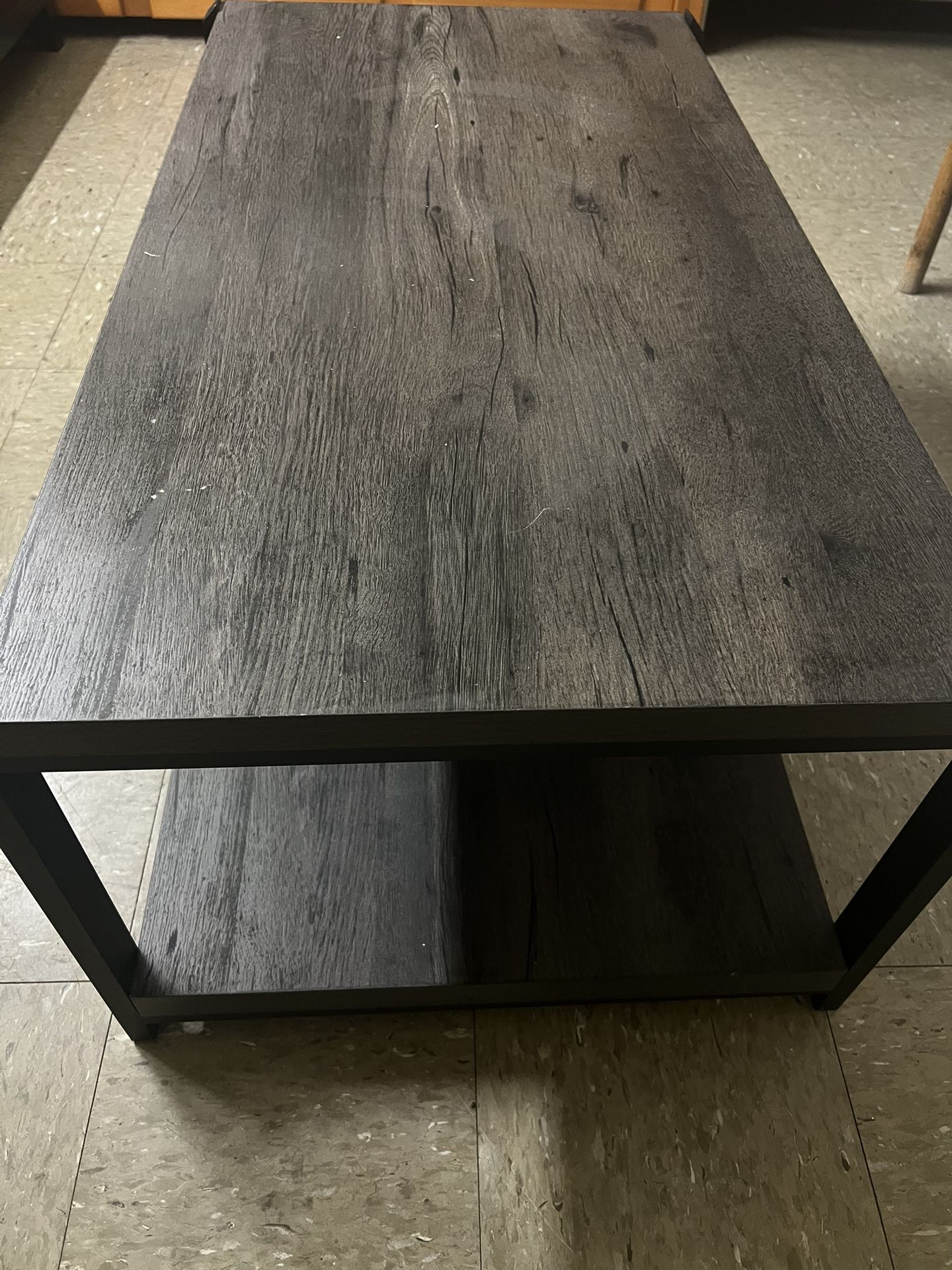 Modern Coffee Table with Storage Shelf – Dark Wood Finish