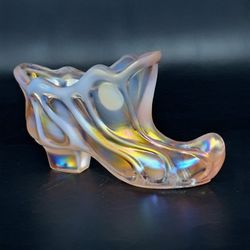 Vintage Fenton Iridescent Glass Shoe, signed Mike Fenton 