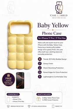 Case and Shield Baby Yellow iPhone case with Tempered Glass Screen protector