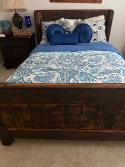 Title: Rustic Dark Brown Wooden Full Bed Frame