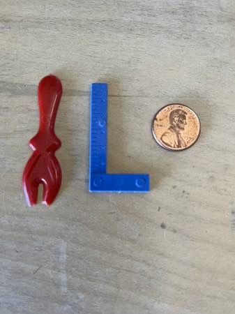 Vintage Hard Plastic Toy Tools - Shelton Wrench & Cracker Jack Square