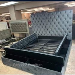 Raymond California King Size Velvet Bed Frame Financing Available 