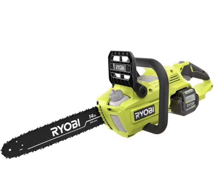 RYOBI Cordless Chainsaw 14 in. 40-Volt Lithium-Ion Battery Charger Brushless