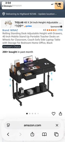 Adjustable Height Rolling Standing Desk
