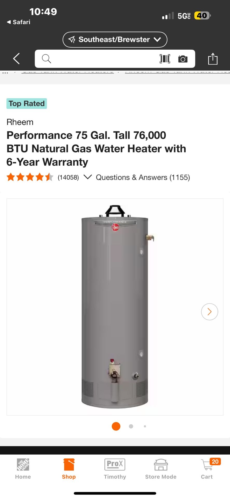 75 gallon gas, hot water heater brand new never used