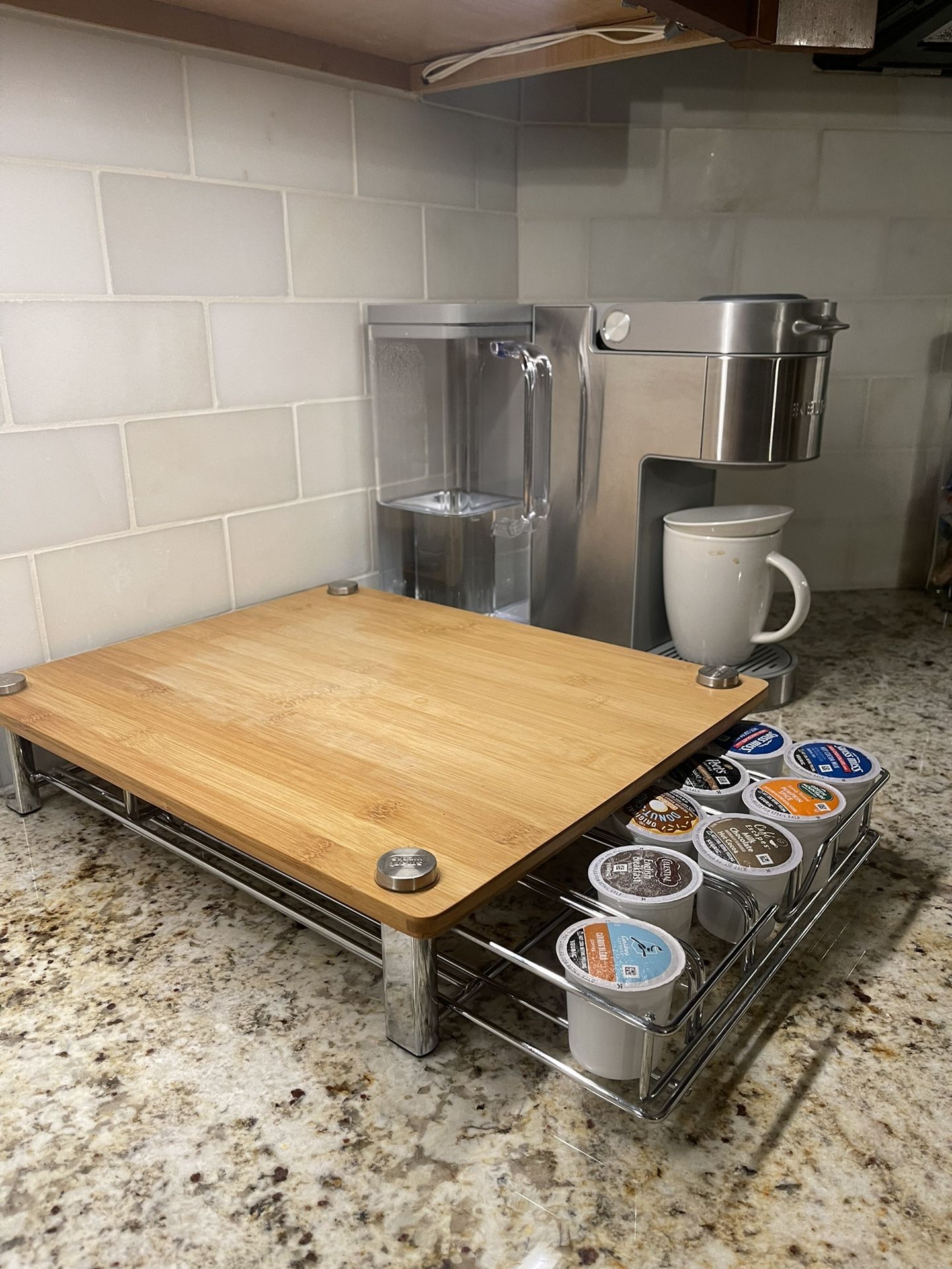 Smart Works Bamboo Top Coffee Pod Drawer Dispenser For K Cup Coffee Pods