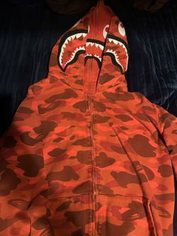 Red Bape Color Camo Shark Full Zip Double Hoodie