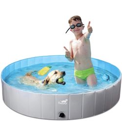 Foldable Dog Pool, Slip-Resistant Kiddie Pool, Portable PVC Pet Dog Swimming Pool, Plastic Kiddie Pool for Kids, Dog Pet Bath Pool for Small to Large 