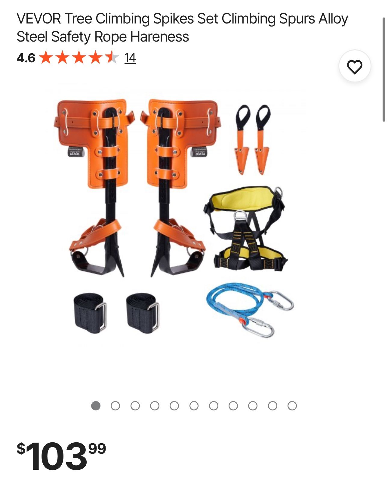 VEVOR Tree Climbing Spikes Set Climbing Spurs Alloy Steel Safety Rope Hareness