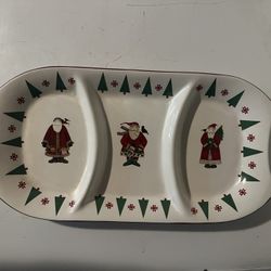 Sakura 3 Section HANDLED Hors D'oeuvre Cookie TRAY-DEBBIE MUMM 1997 Santa Vtg