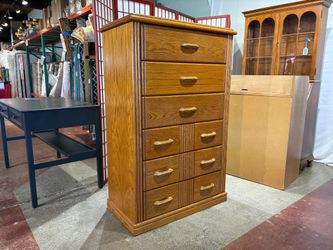 Vintage Tallboy Dresser with Flip-Top Vanity and Mirror