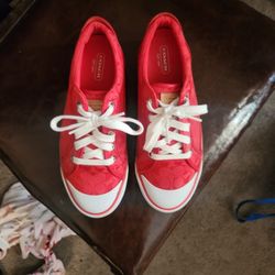 Vibrant! Coach Red Signature Canvas Sneakers - Women's Size 7