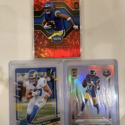 2023 Puka Nacua RC Card Lot (3) W/ 1/1 Red Plus Clear Rated RC Card & Elite RC