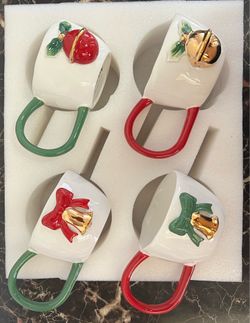 Kook Ceramic Christmas Mugs Set of 4 – Holiday Coffee Cups – 10 oz – Christmas Collection