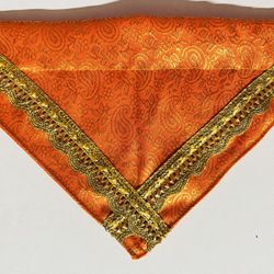 Desi India Orang Golden Silk Brocade Over Collar SlideOn Pet Dog Bandana Scarf S Diwali 