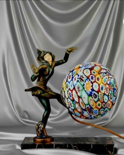 Authentic Art Deco "Pixie Kicking" boudoir lamp produced by the J.B. Hirsch Comp