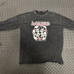 Darkgaze Black Long Sleeve Crew Neck Graphic Skull Print Men's T-Shirt