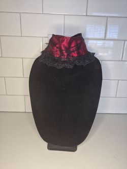 No Brand Red W/ Black Lace Choker/ Collar W/ Ribbon To Tie