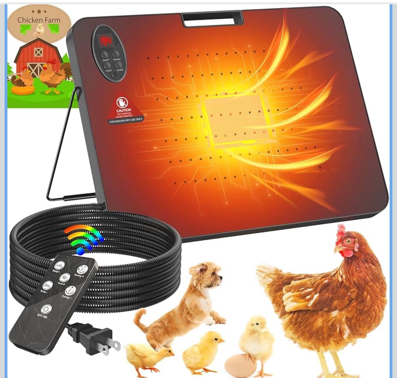 New Sealed-Chicken Coop Heater for Winter,Radiant Heat Panel with Overheating Protection,200W Chicken Heater with Remote Control Timing Function & Adj