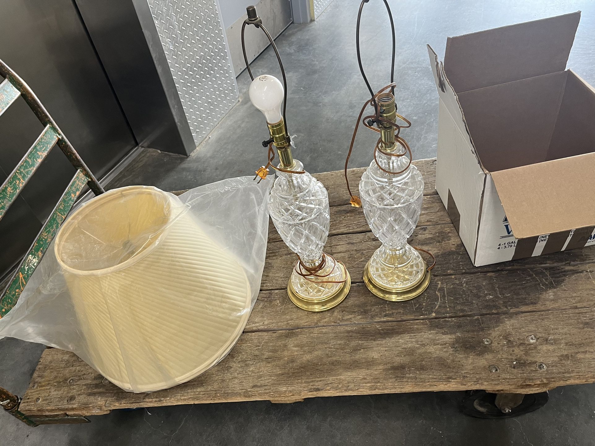 Vintage CRYstal AND BRASS TABLW LAMPS WITH SHDES