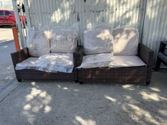 2pcs Outdoor Patio Loveseat,All-Weather Wicker Sofa Outdoor Patio Furniture for Deck Backyard, Beige