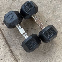 (2) 25 Pound Exercise Dumbbells 
