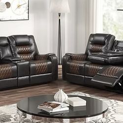 Brown 2 tone Reclining Sofa and loveseat