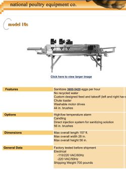 National Poultry Equipment Aquamajic Egg Cleaning Machine 