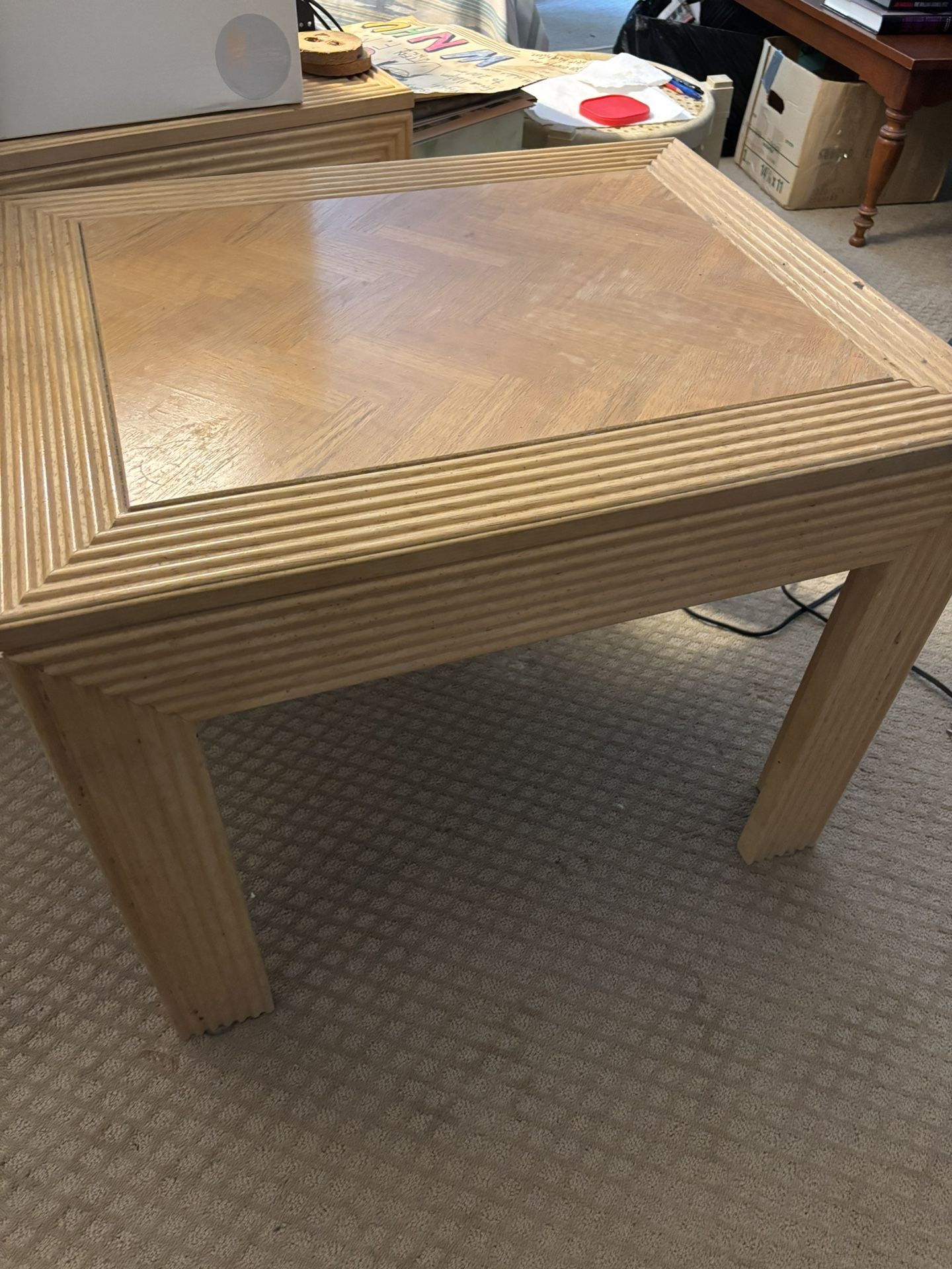 Pair of Vintage Wood End Tables – Unique Ribbed Design