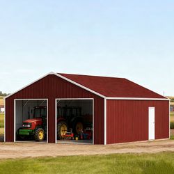 22FT x 23 FT Double Garage Steel Barn Shed – Red-Brown Heavy Duty Metal Garage Storage Shed - The customer must have unloading capabilities, such as a