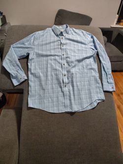 LL Bean Shirt Mens XLarge Button Down Traditional Fit Plaid Light Blue